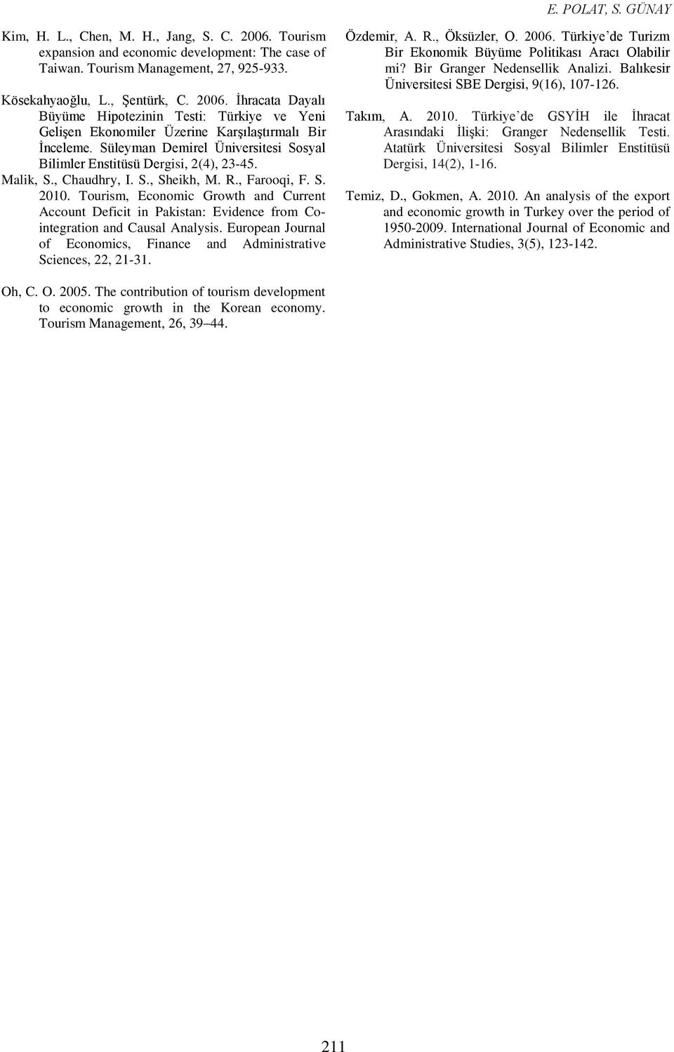 Tourism, Ecoomic Growh ad Curre Accou Defici i Pakisa: Evidece from Coiegraio ad Causal Aalysis. Europea Joural of Ecoomics, Fiace ad Admiisraive Scieces, 22, 2-3. Özdemir, A. R., Öksüzler, O. 2006.