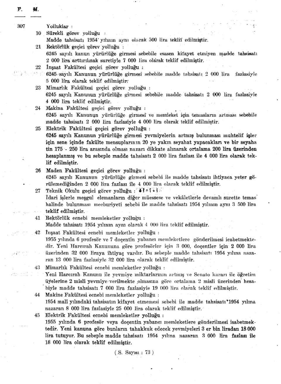 İnşaat Fakültesi geçici görev yolluğu : 645 sayılı Kanunun yürürlüğe girmesi sebebile madde tahsisatı lira fazlasiyle 5 lira olarak teklif edilmiştir* 3 Mimarlık Fakültesi geçici görev yolluğu : 645