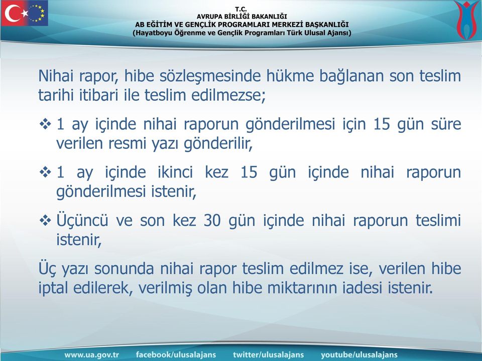 içinde nihai raporun gönderilmesi istenir, Üçüncü ve son kez 30 gün içinde nihai raporun teslimi istenir, Üç