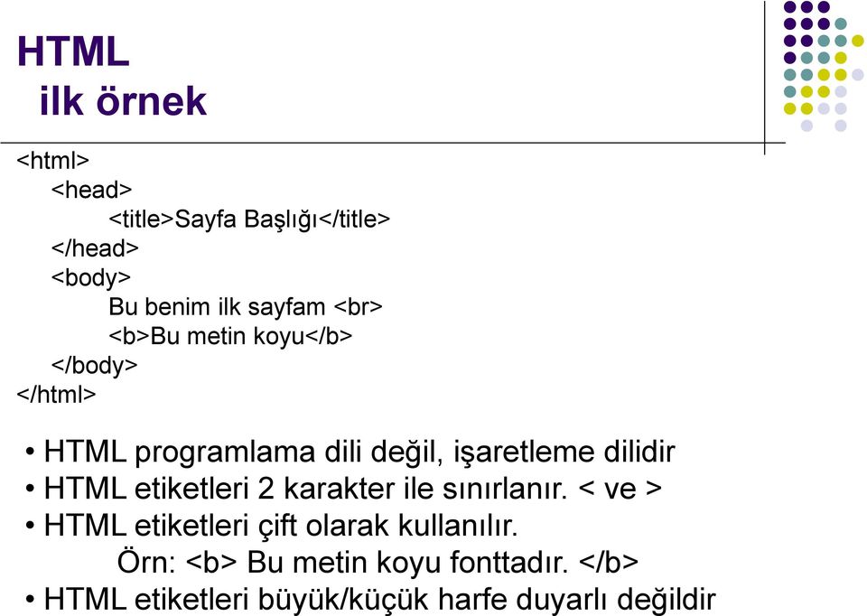 dilidir HTML etiketleri 2 karakter ile sınırlanır.