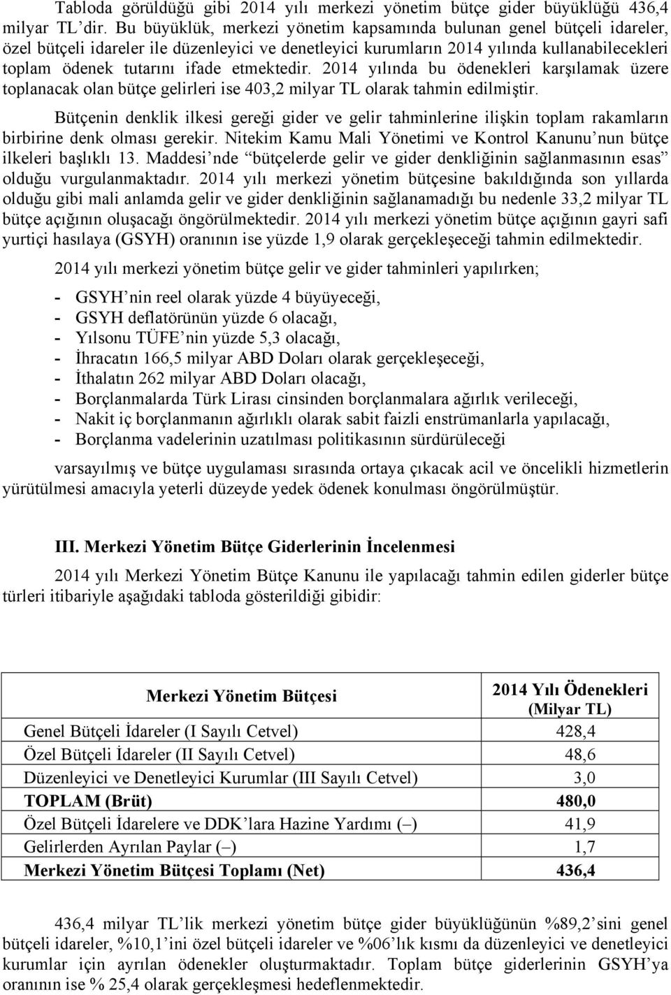 etmektedir. 2014 yılında bu ödenekleri karşılamak üzere toplanacak olan bütçe gelirleri ise 403,2 milyar TL olarak tahmin edilmiştir.