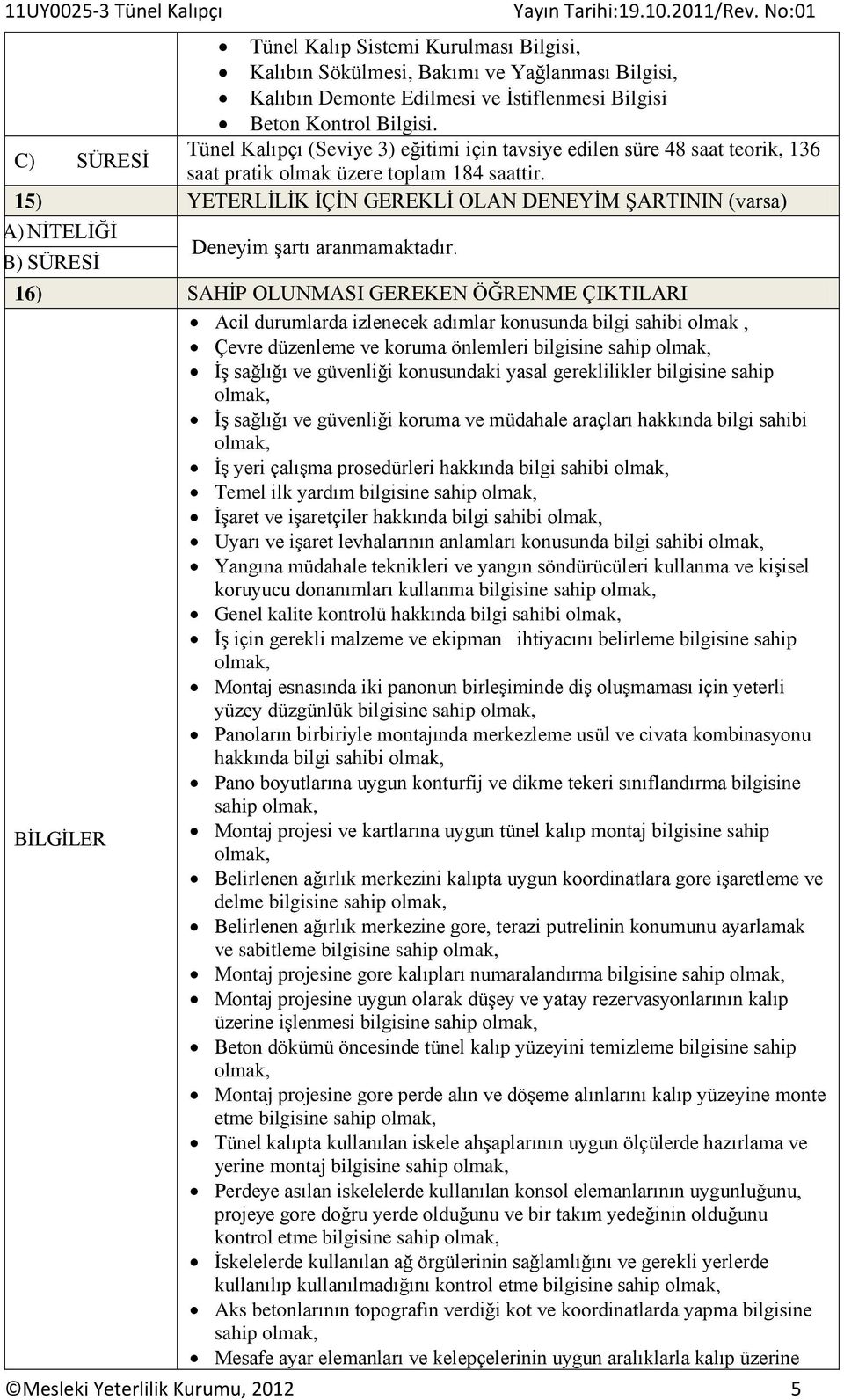 15) YETERLİLİK İÇİN GEREKLİ OLAN DENEYİM ŞARTININ (varsa) A) NİTELİĞİ B) SÜRESİ Deneyim şartı aranmamaktadır.