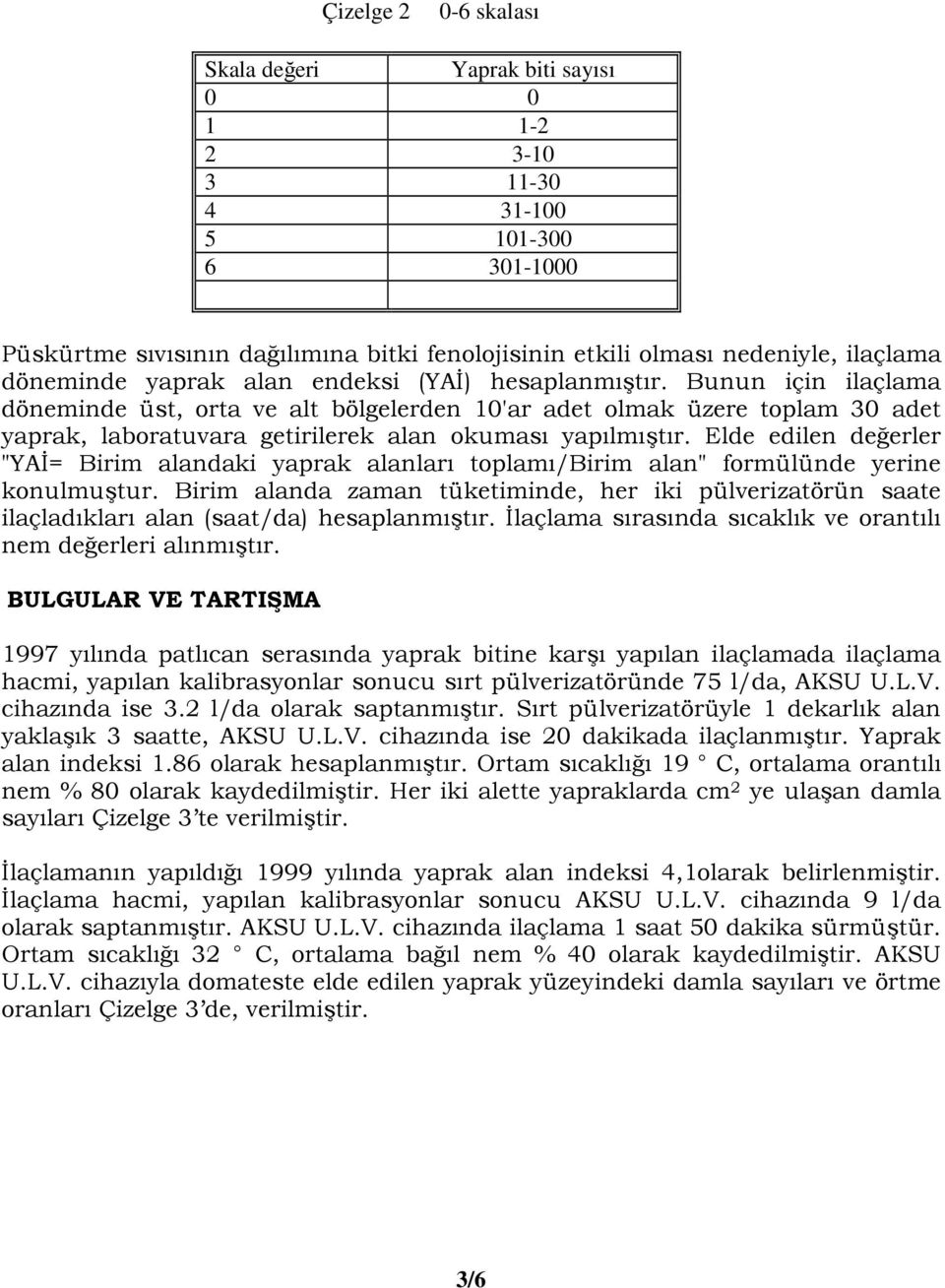 Bunun için ilaçlama döneminde üst, orta ve alt bölgelerden 10'ar adet olmak üzere toplam 30 adet yaprak, laboratuvara getirilerek alan okuması yapılmıştır.