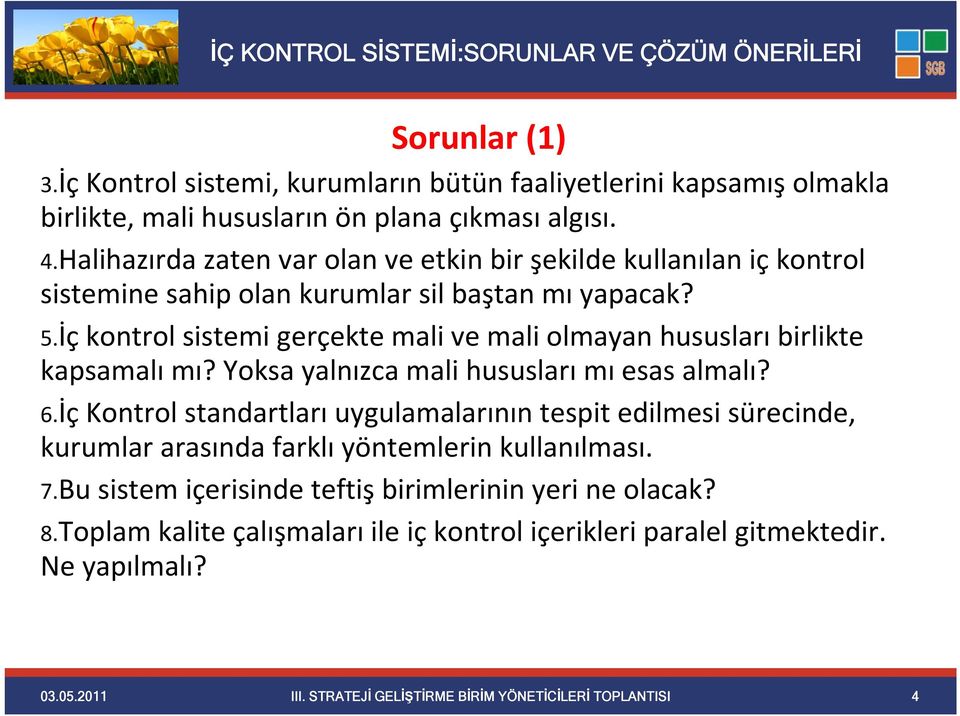 İçkontrol sistemi gerçekte mali ve mali olmayan hususları birlikte kapsamalı mı? Yoksa yalnızca mali hususları mı esas almalı? 6.