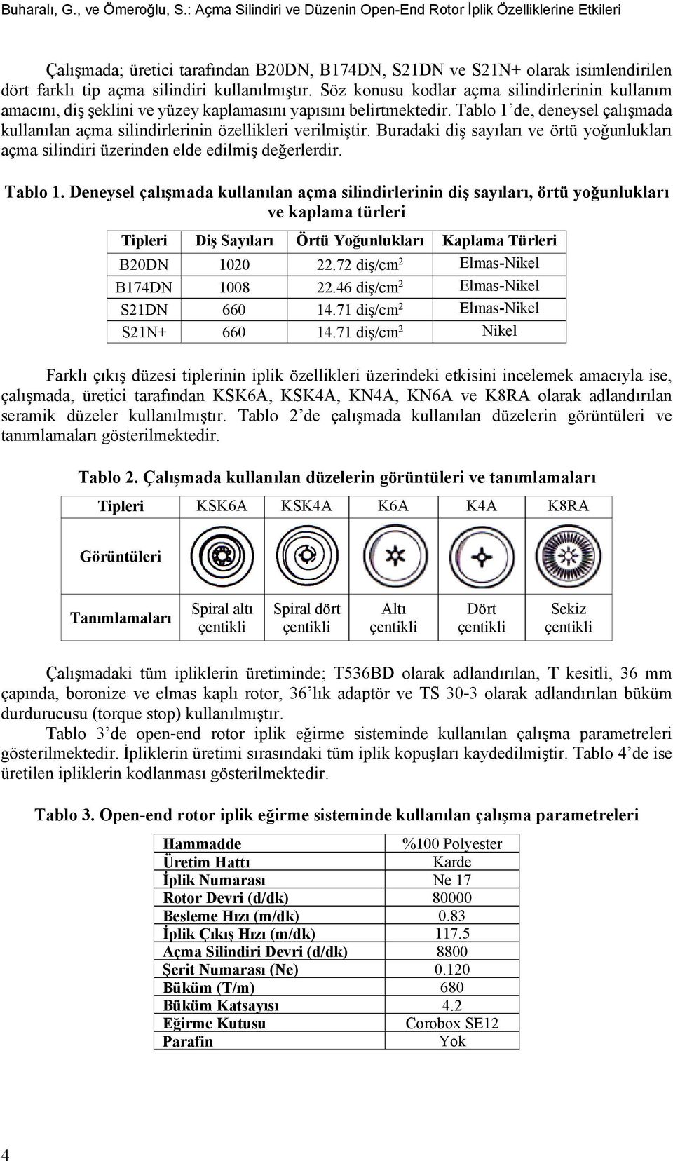 Söz konusu kodlar açma silindirlerinin kullanım amacını, diş şeklini ve yüzey kaplamasını yapısını belirtmektedir.