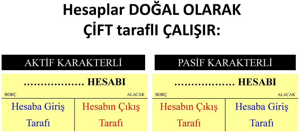 ALACAK BORÇ ALACAK Hesaba Giriş Hesabın Çıkış