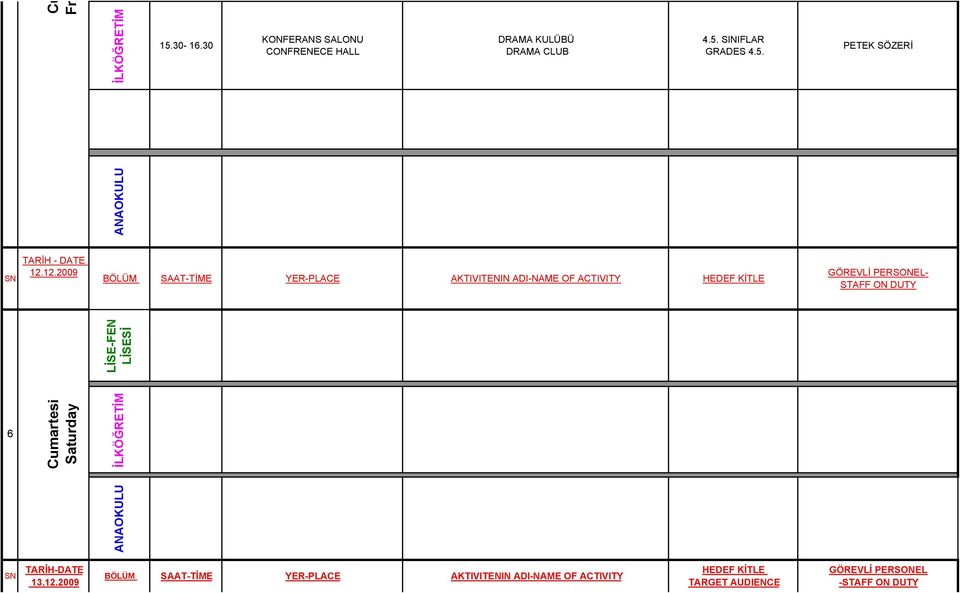 CLUB 4.5. SINIFLAR GRADES 4.5. PETEK SÖZERİ TARİH - DATE 12.