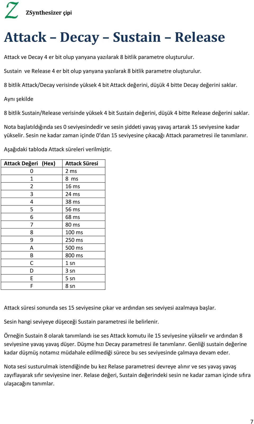 Aynı şekilde 8 bitlik Sustain/Release verisinde yüksek 4 bit Sustain değerini, düşük 4 bitte Release değerini saklar.