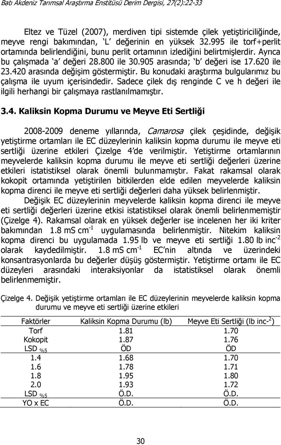 420 arasında değişim göstermiştir. Bu konudaki araştırma bulgularımız bu çalışma ile uyum içerisindedir. Sadece çilek dış renginde C ve h değeri ile ilgili herhangi bir çalışmaya rastlanılmamıştır. 3.