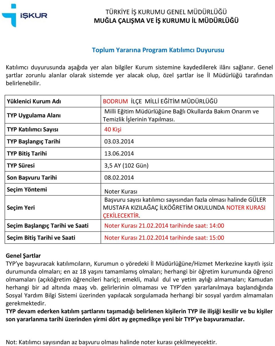 OKULUNDA NOTER KURASI ÇEKİLECEKTİR. Seçim Başlangıç Tarihi ve Saati 21.02.