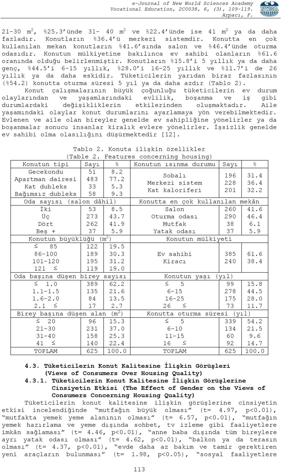 0 i 16-25 yıllık ve %11.7 i de 26 yıllık ya da daha eskidir. Tüketicilerin yarıdan biraz fazlasının (%54.2) konutta oturma süresi 5 yıl ya da daha azdır (Tablo 2).