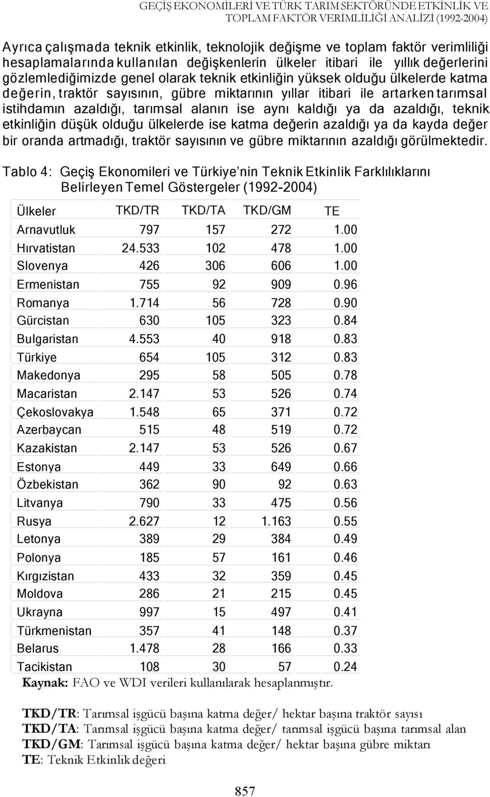 ararken arımsal isihdamın azaldığı, arımsal alanın ise aynı kaldığı ya da azaldığı, eknik ekinliğin düşük olduğu ülkelerde ise kama değerin azaldığı ya da kayda değer bir oranda armadığı, rakör