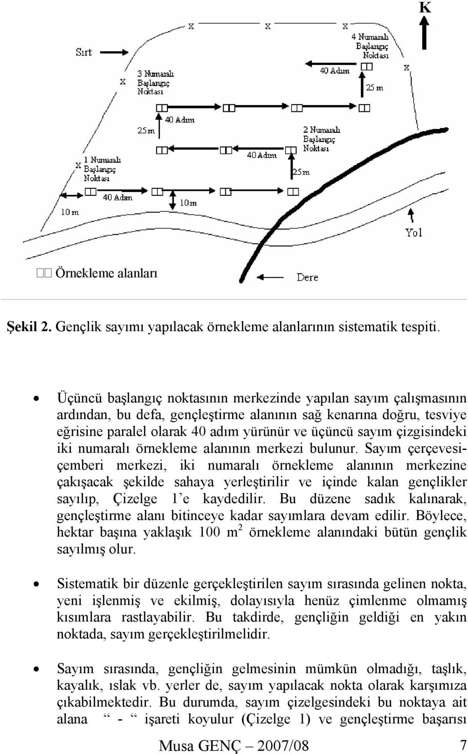 çizgisindeki iki numaralı örnekleme alanının merkezi bulunur.