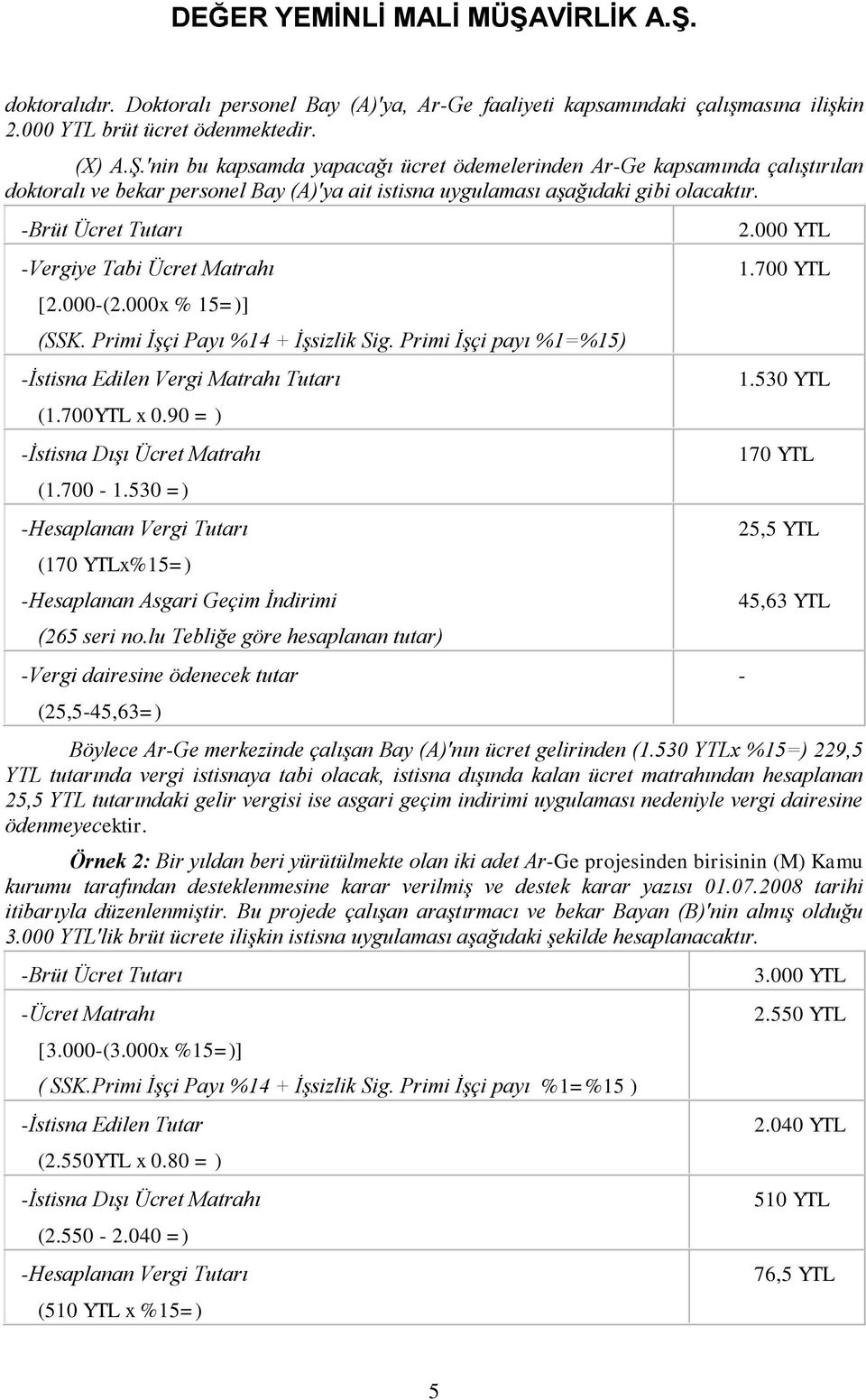 -Brüt Ücret Tutarı -Vergiye Tabi Ücret Matrahı [.000-(.000x % =)] (SSK. Primi İşçi Payı % + İşsizlik Sig. Primi İşçi payı %=%) -İstisna Edilen Vergi Matrahı Tutarı (.700YTL x 0.