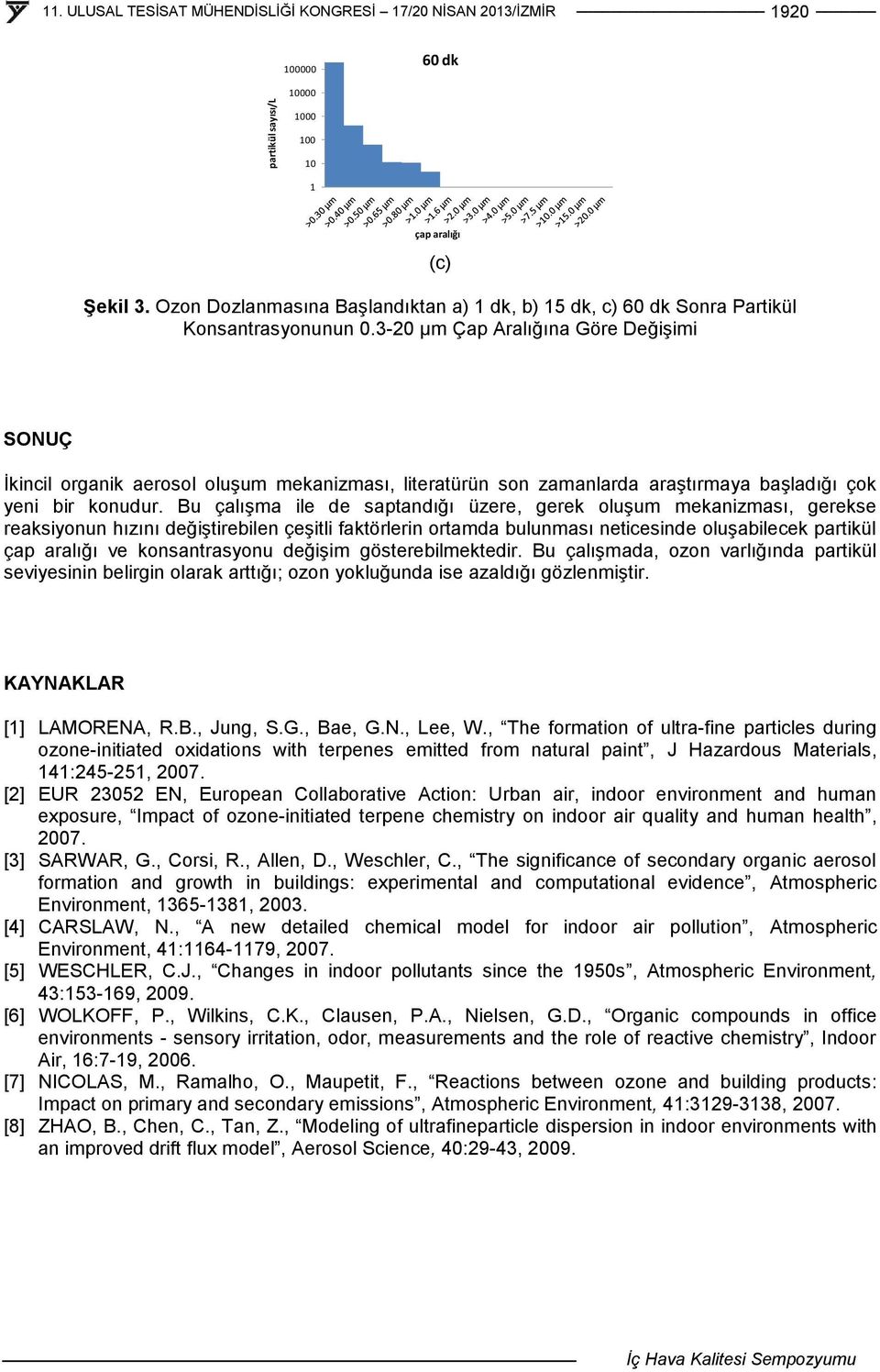 3-20 µm Çap Aralığına Göre Değişimi SONUÇ İkincil organik aerosol oluşum mekanizması, literatürün son zamanlarda araştırmaya başladığı çok yeni bir konudur.