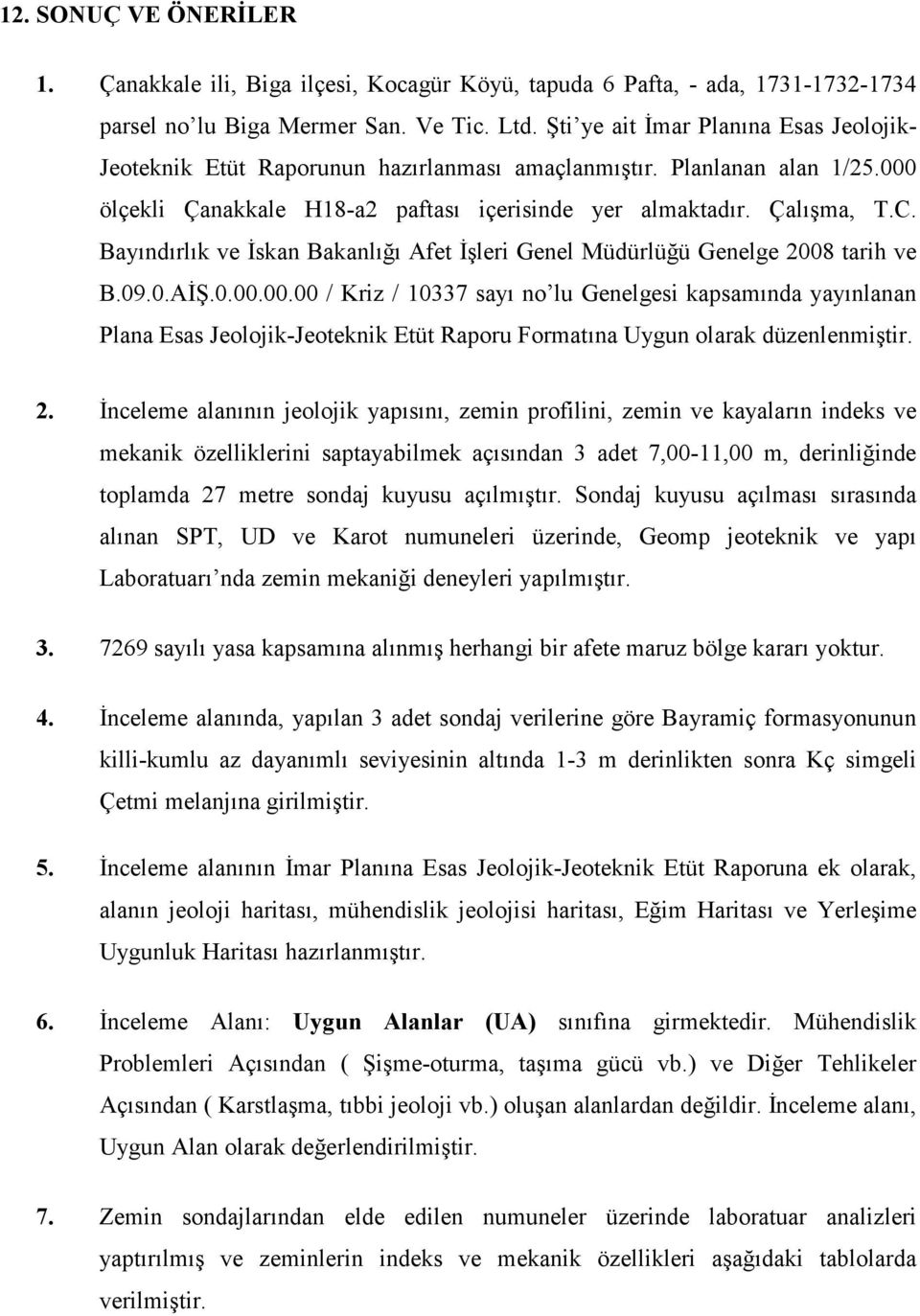 Bayındırlık ve Đskan Bakanlığı Afet Đşleri Genel Müdürlüğü Genelge 2008