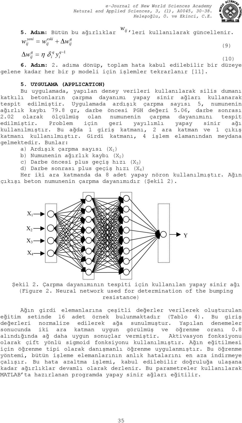 UYGULAMA (APPLICATION) Bu uygulamada, yapılan deney verler kullanılarak sls dumanı katkılı betonların çarpma dayanımı yapay snr ağları kullanarak tespt edlmştr.