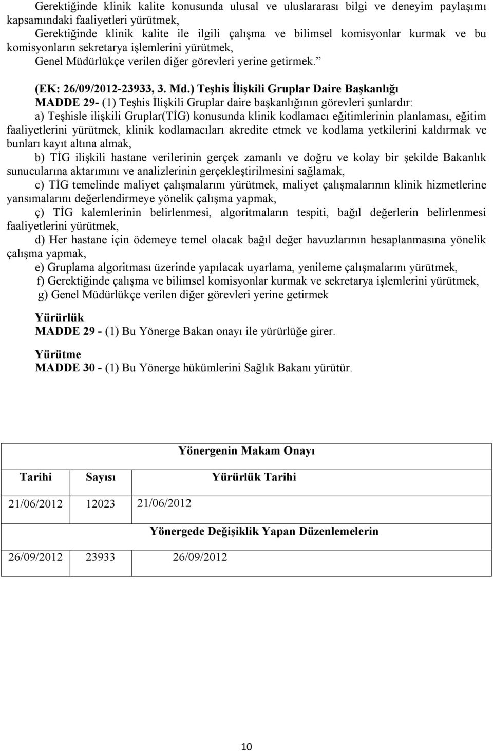 ) Teşhis İlişkili Gruplar Daire Başkanlığı MADDE 29- (1) Teşhis İlişkili Gruplar daire başkanlığının görevleri şunlardır: a) Teşhisle ilişkili Gruplar(TİG) konusunda klinik kodlamacı eğitimlerinin