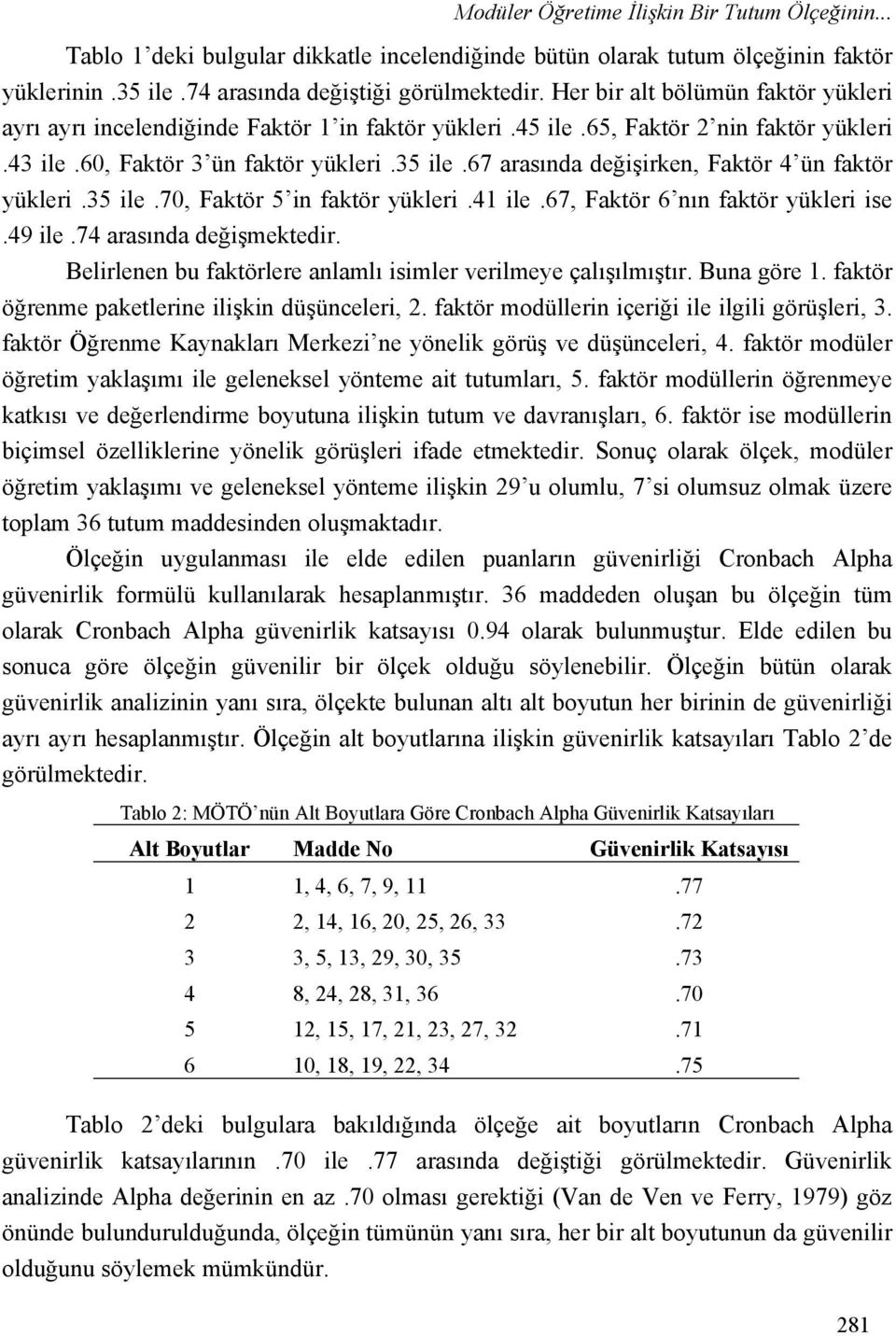 67 arasında değişirken, Faktör 4 ün faktör yükleri.35 ile.70, Faktör 5 in faktör yükleri.41 ile.67, Faktör 6 nın faktör yükleri ise.49 ile.74 arasında değişmektedir.