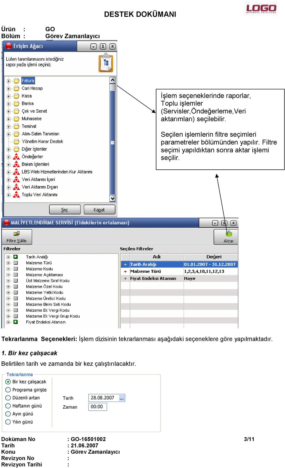 Filtre seçimi yapıldıktan sonra aktar işlemi seçilir.