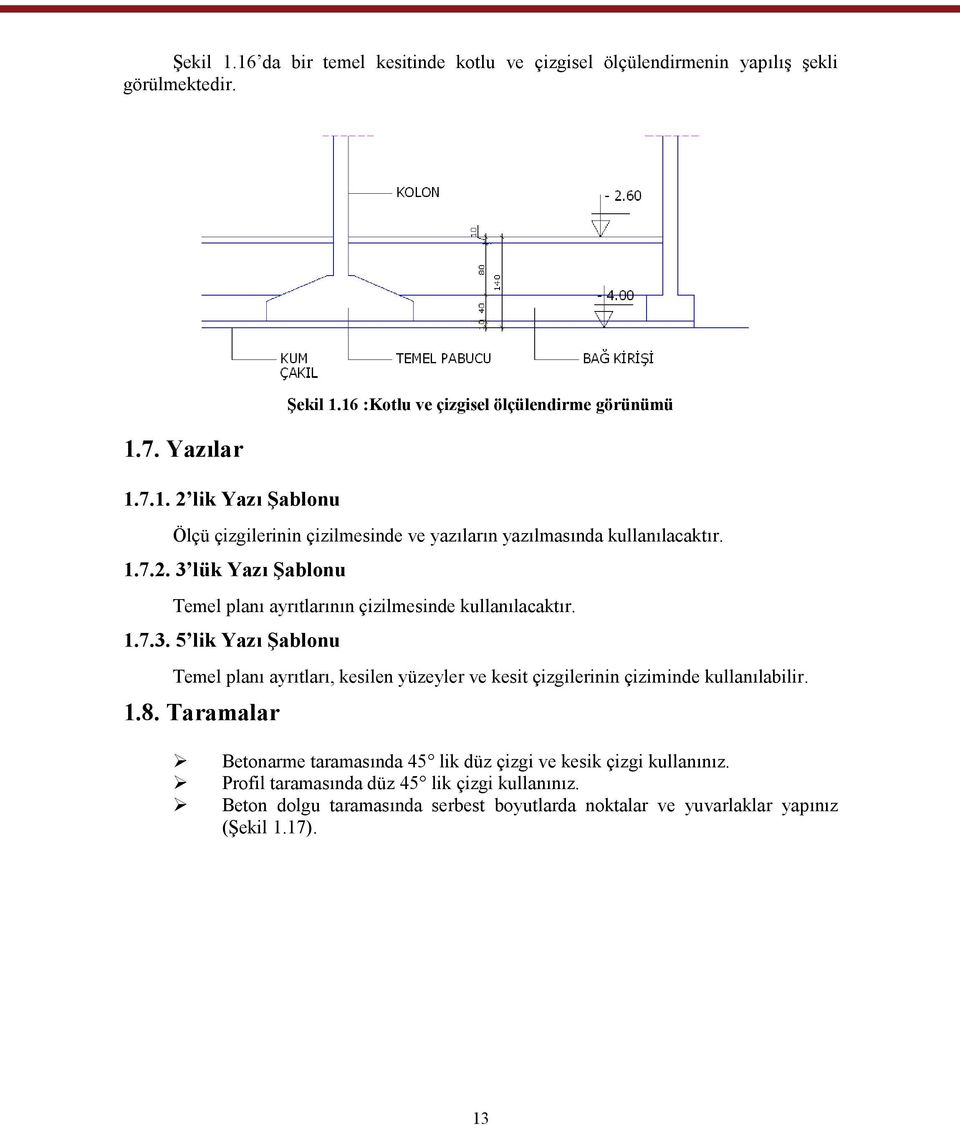 3 lük Yazı Şablonu Temel planı ayrıtlarının çizilmesinde kullanılacaktır. 1.7.3. 5 lik Yazı Şablonu Temel planı ayrıtları, kesilen yüzeyler ve kesit çizgilerinin çiziminde kullanılabilir.