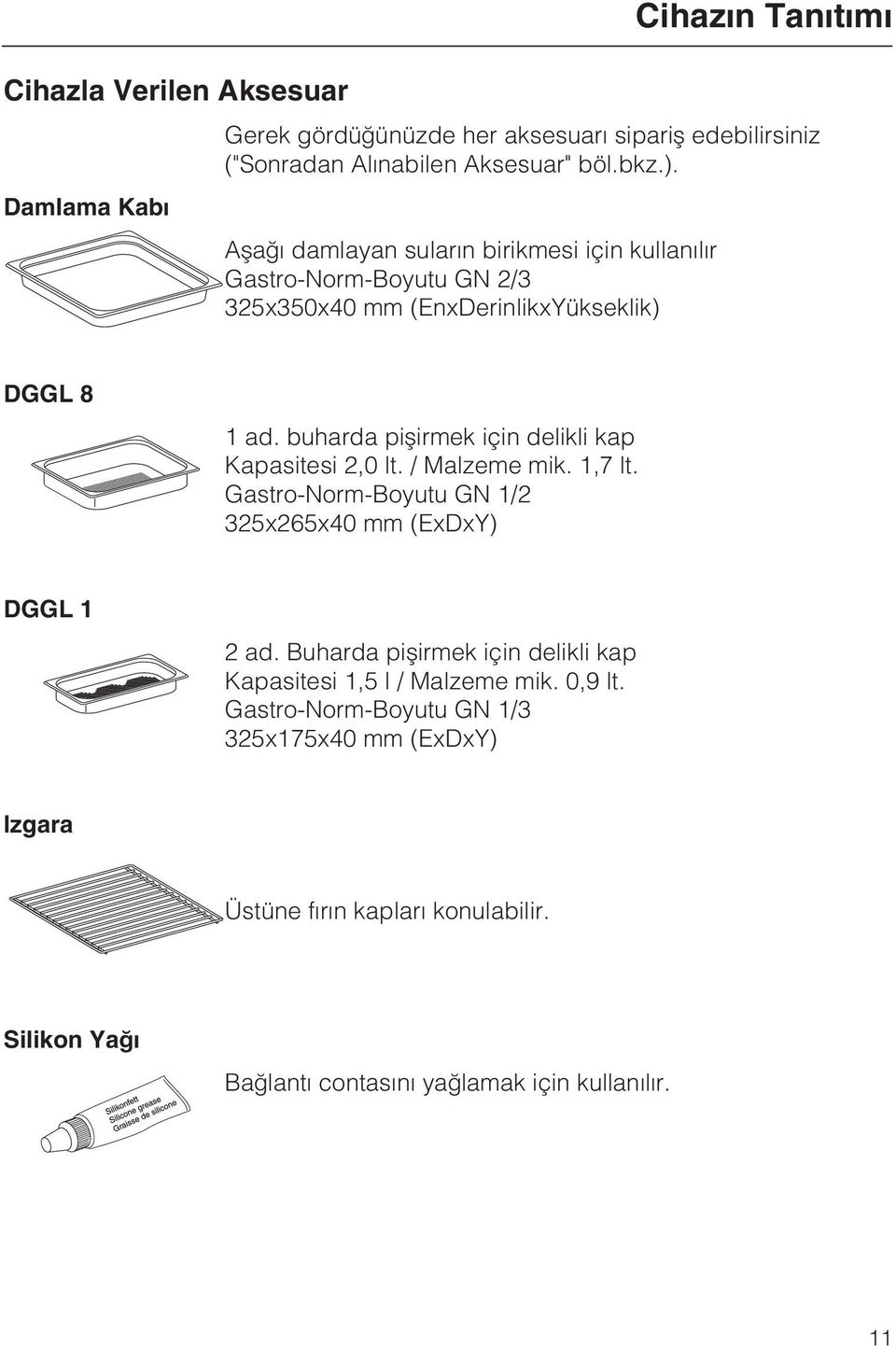 buharda piþirmek için delikli kap Kapasitesi 2,0 lt. / Malzeme mik. 1,7 lt. Gastro-Norm-Boyutu GN 1/2 325x265x40 mm (ExDxY) DGGL 1 2 ad.