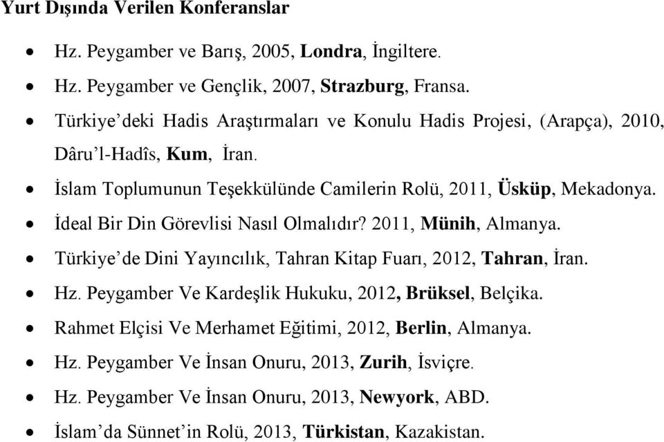 İdeal Bir Din Görevlisi Nasıl Olmalıdır? 2011, Münih, Almanya. Türkiye de Dini Yayıncılık, Tahran Kitap Fuarı, 2012, Tahran, İran. Hz.