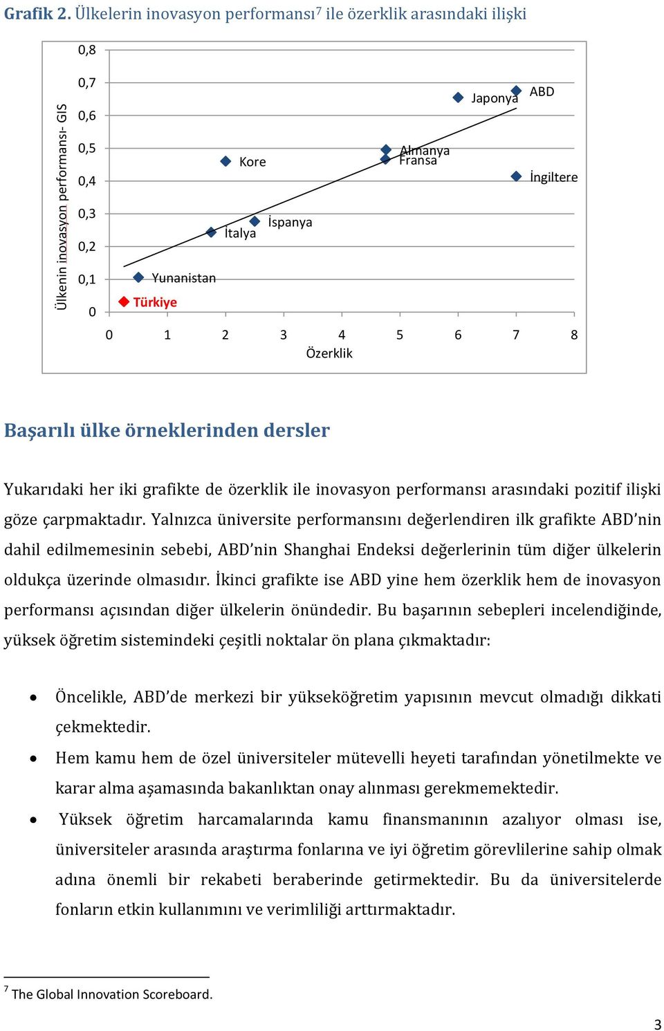 Özerklik Başarılı ülke örneklerinden dersler Yukarıdaki her iki grafikte de özerklik ile inovasyon performansı arasındaki pozitif ilişki göze çarpmaktadır.