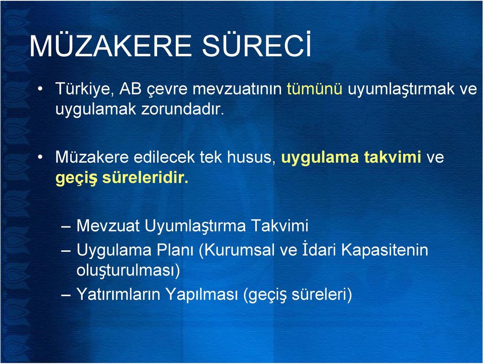 Müzakere edilecek tek husus, uygulama takvimi ve geçiş süreleridir.