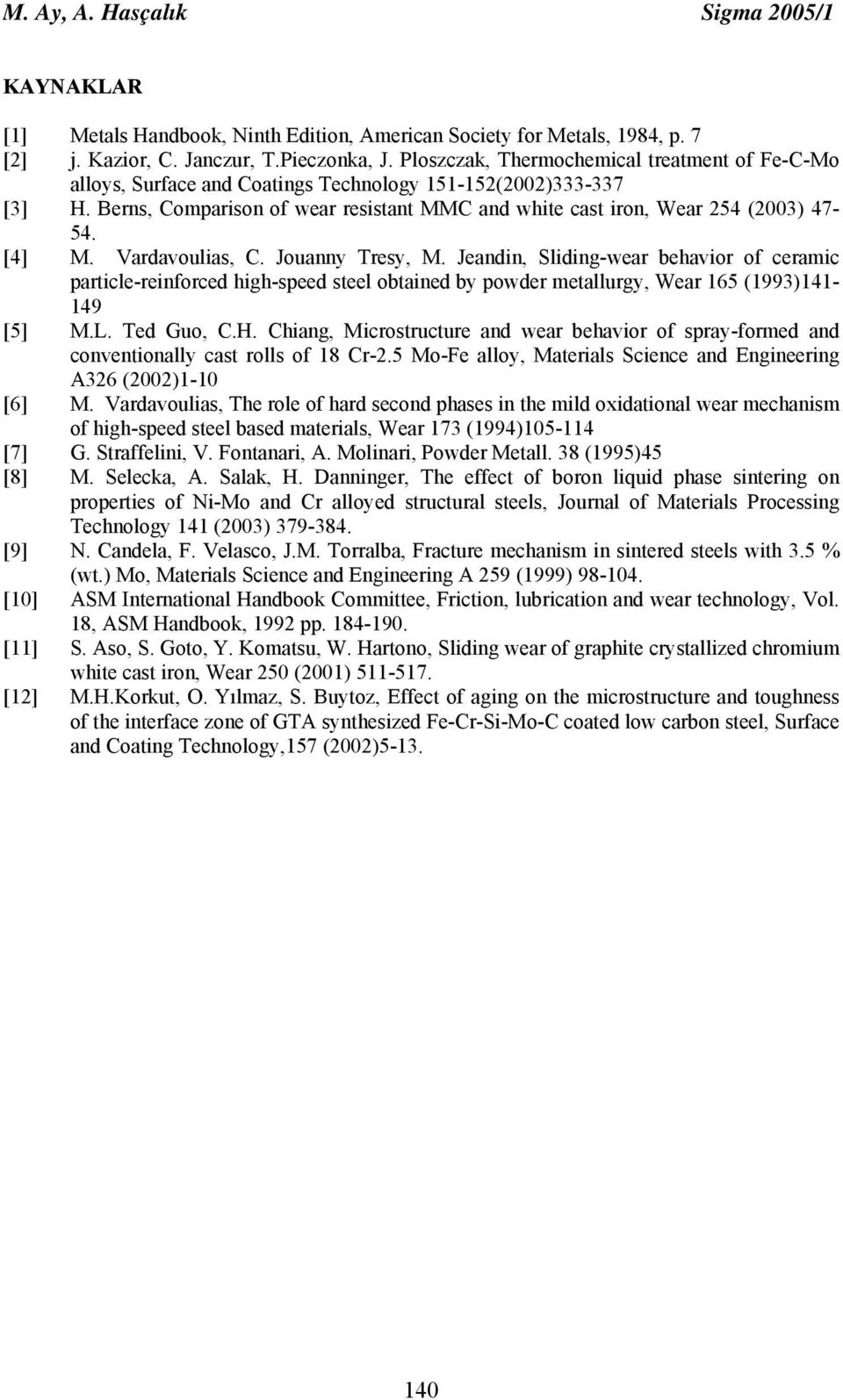 [4] M. Vardavoulias, C. Jouanny Tresy, M. Jeandin, Sliding-wear behavior of ceramic particle-reinforced high-speed steel obtained by powder metallurgy, Wear 165 (1993)141-149 [5] M.L. Ted Guo, C.H.