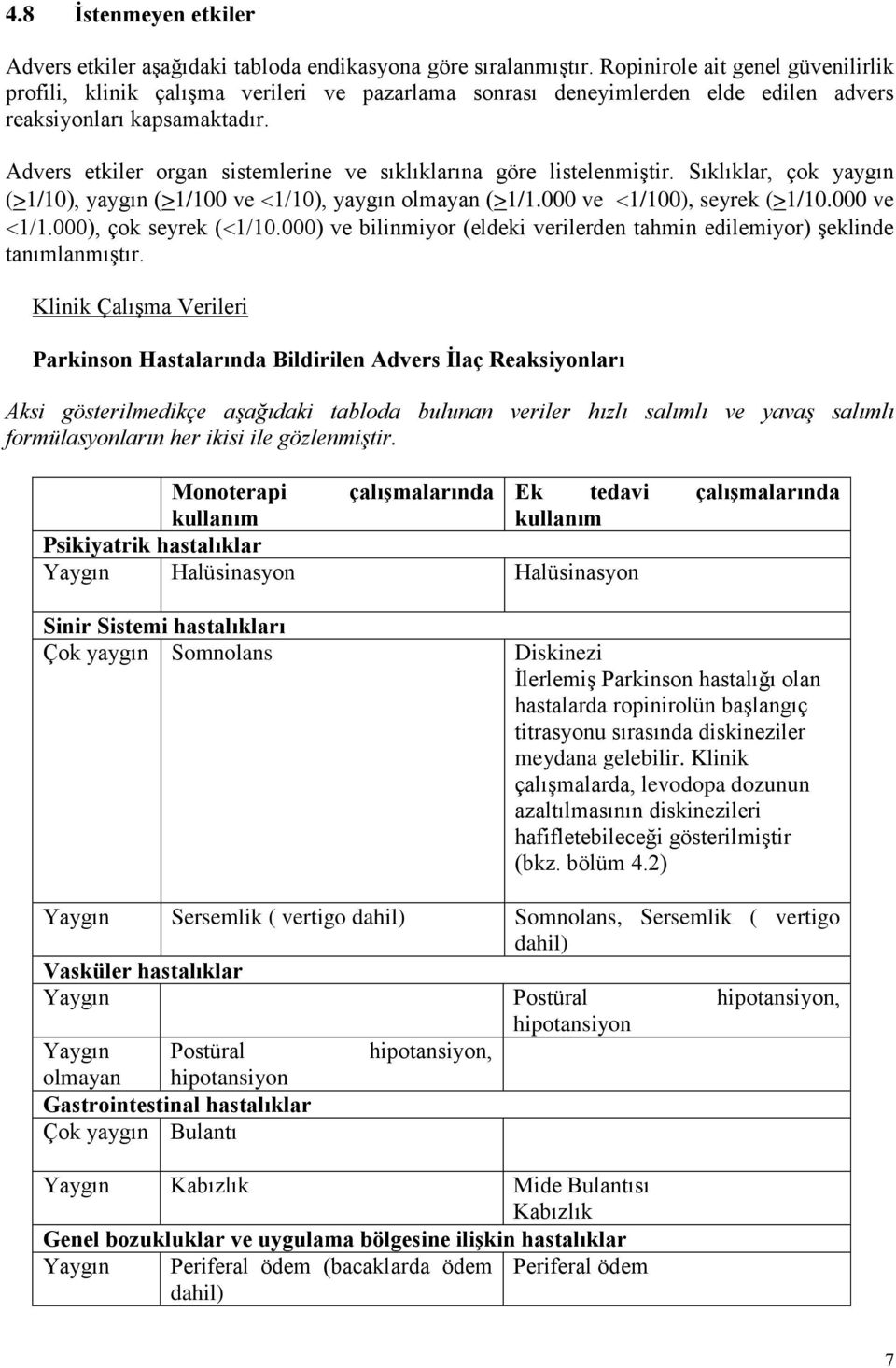 Advers etkiler organ sistemlerine ve sıklıklarına göre listelenmiştir. Sıklıklar, çok yaygın (>1/10), yaygın (>1/100 ve 1/10), yaygın olmayan (>1/1.000 ve 1/100), seyrek (>1/10.000 ve 1/1.000), çok seyrek ( 1/10.