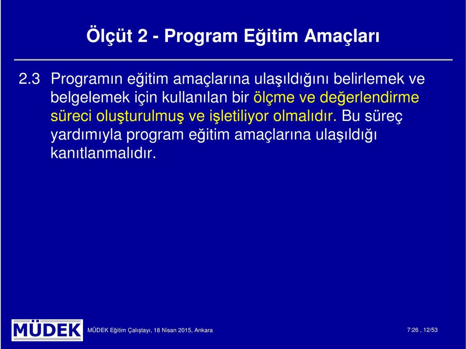 kullanılan bir ölçme ve değerlendirme süreci oluşturulmuş ve işletiliyor