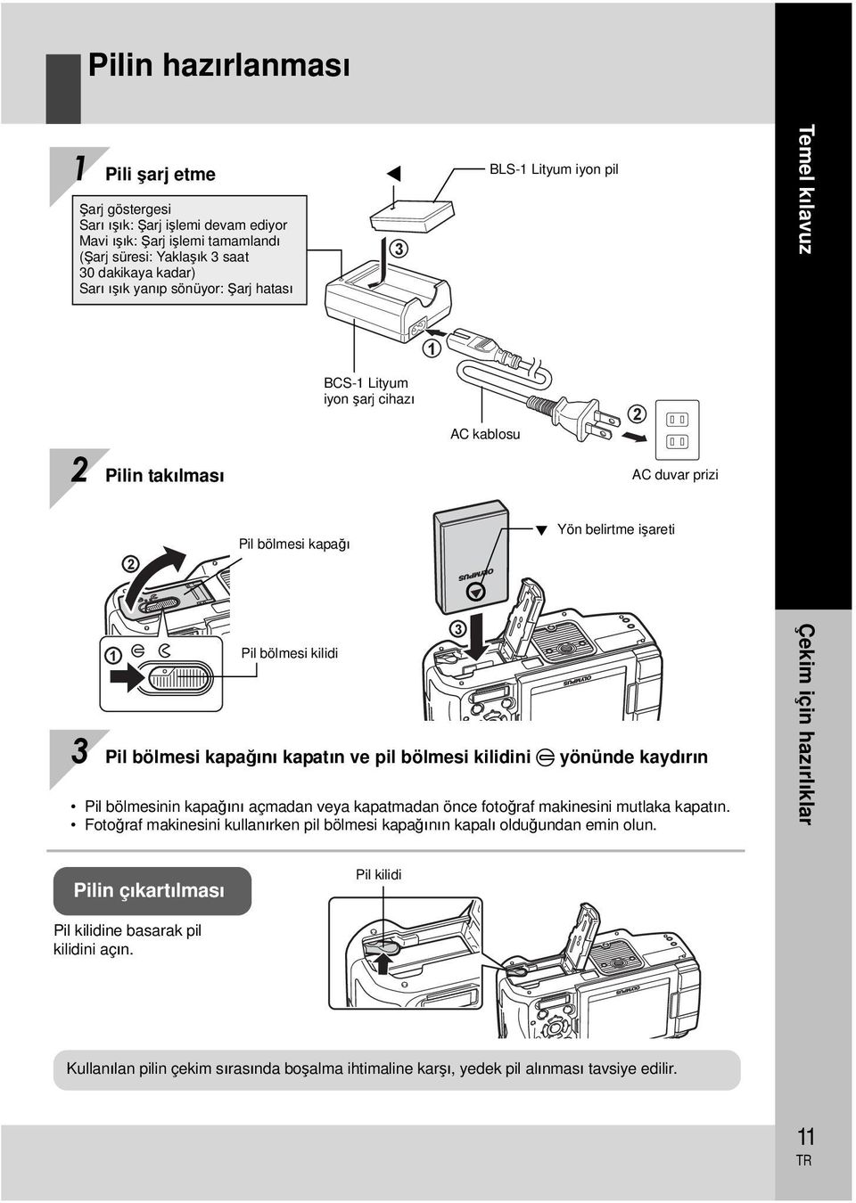 bölmesi kapağını kapatın ve pil bölmesi kilidini E yönünde kaydırın Pil bölmesinin kapağını açmadan veya kapatmadan önce fotoğraf makinesini mutlaka kapatın.