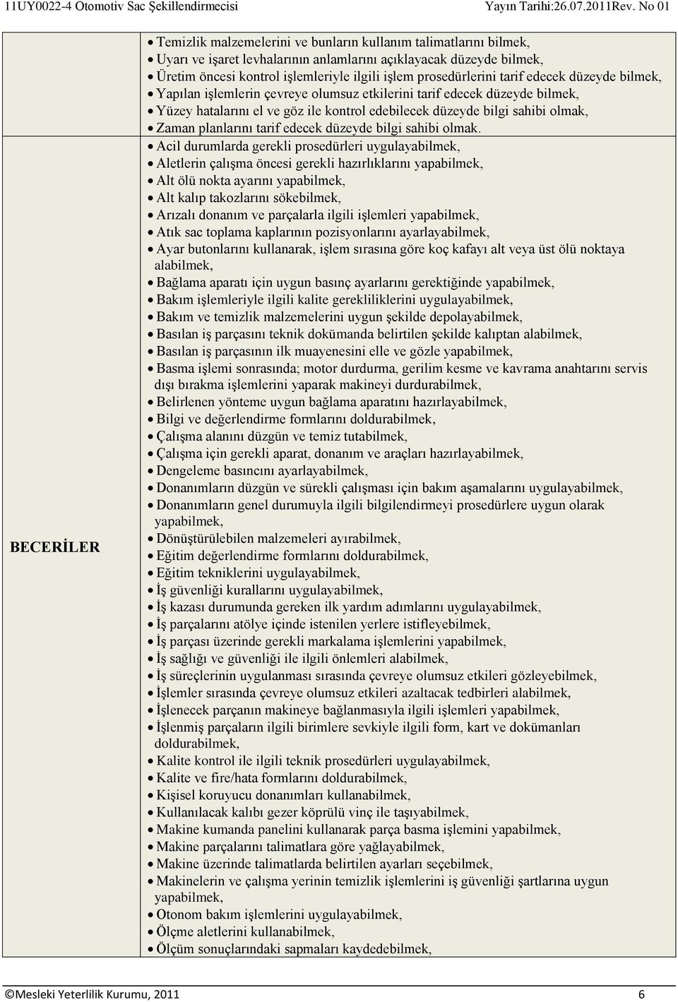 Acil durumlarda gerekli prosedürleri Aletlerin çalışma öncesi gerekli hazırlıklarını Alt ölü nokta ayarını Alt kalıp takozlarını söke Arızalı donanım ve parçalarla ilgili işlemleri Atık sac toplama