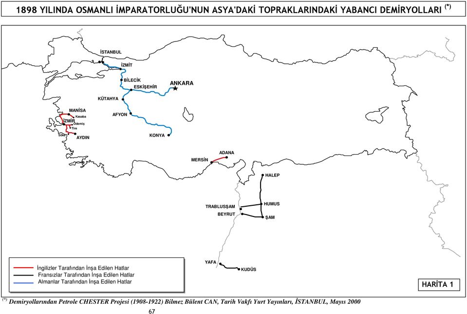 lar Fransızlar Tarafından İnşa Edilen lar Almanlar Tarafından İnşa Edilen lar YAFA KUDÜS HARİTA 1 (*)