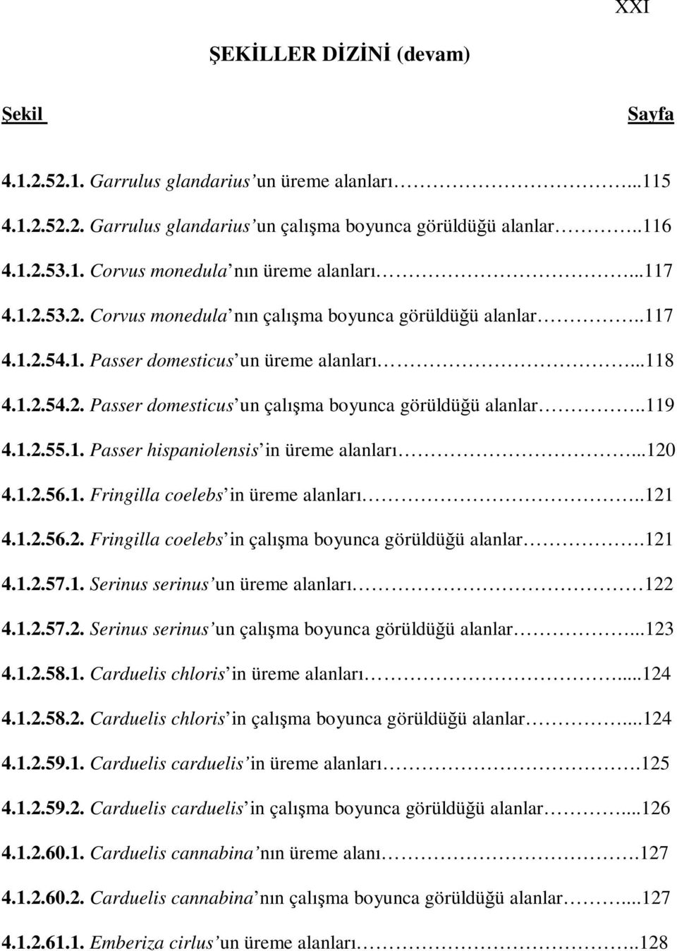 .119 4.1.2.55.1. Passer hispaniolensis in üreme alanları...120 4.1.2.56.1. Fringilla coelebs in üreme alanları..121 4.1.2.56.2. Fringilla coelebs in çalışma boyunca görüldüğü alanlar.121 4.1.2.57.1. Serinus serinus un üreme alanları 122 4.