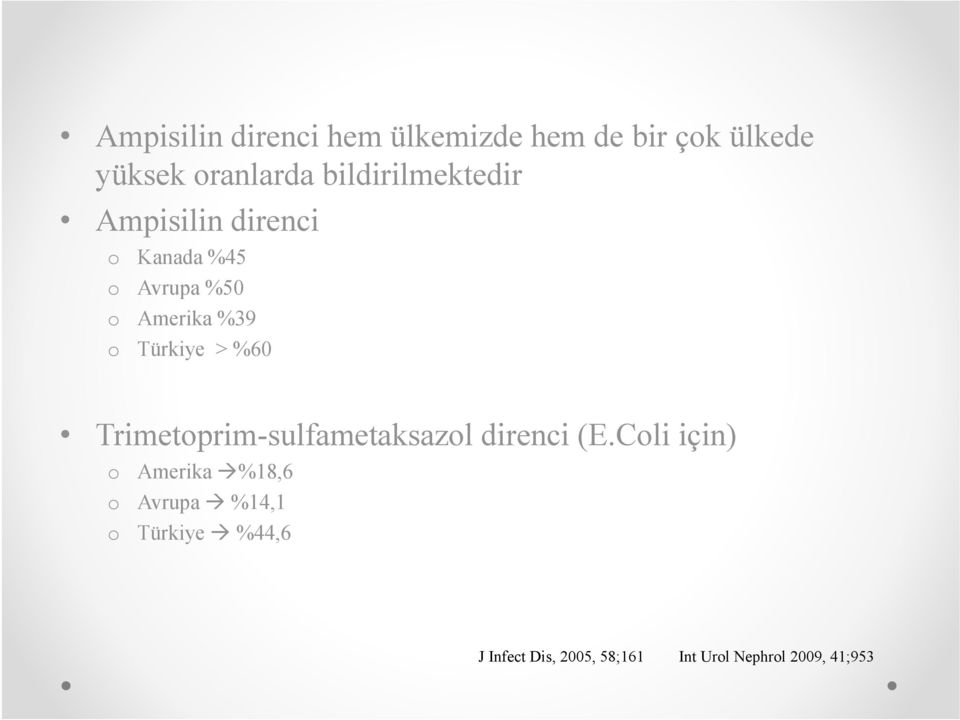 Türkiye > %60 Trimetoprim-sulfametaksazol direnci (E.