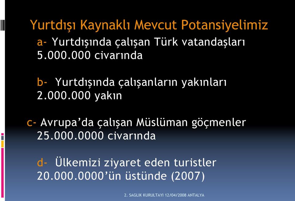 000 civarında b Yurtdışında çalışanların yakınları 2.000.000 yakın c Avrupa da çalışan Müslüman göçmenler 25.