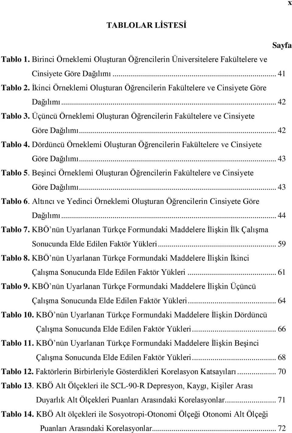 Dördüncü Örneklemi Oluşturan Öğrencilerin Fakültelere ve Cinsiyete Göre Dağılımı... 43 Tablo 5. Beşinci Örneklemi Oluşturan Öğrencilerin Fakültelere ve Cinsiyete Göre Dağılımı... 43 Tablo 6.