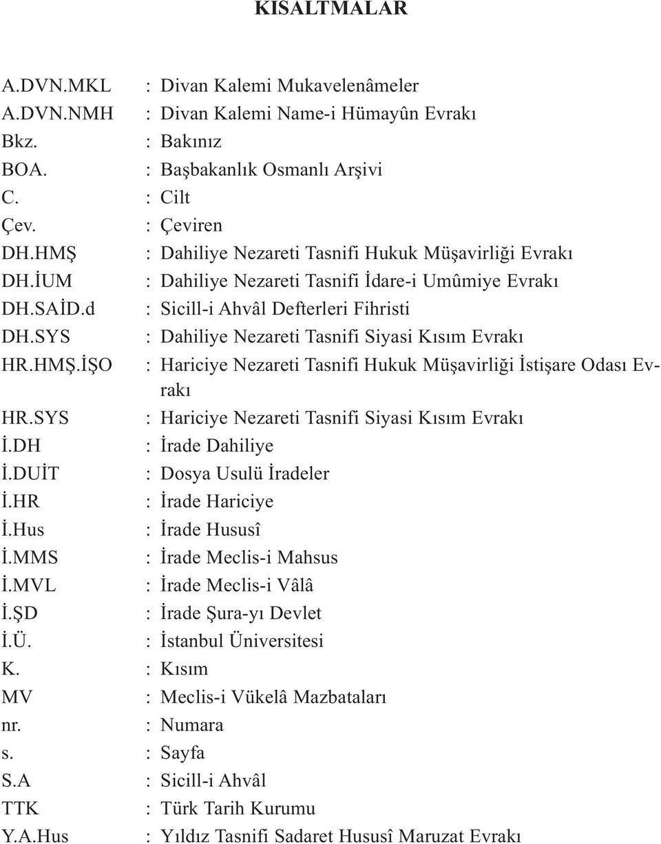 SYS : Dahiliye Nezareti Tasnifi Siyasi Kısım Evrakı HR.HMŞ.İŞO : Hariciye Nezareti Tasnifi Hukuk Müşavirliği İstişare Odası Evrakı HR.SYS : Hariciye Nezareti Tasnifi Siyasi Kısım Evrakı İ.