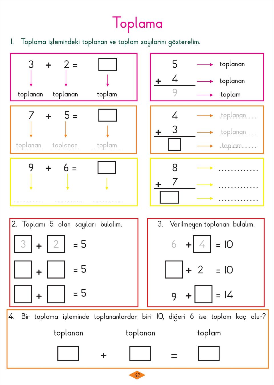 toplanan toplanan toplam 9 = 8 7. Toplamı 5 olan sayıları bulalım. 3 = 5 = 5 = 5 3.