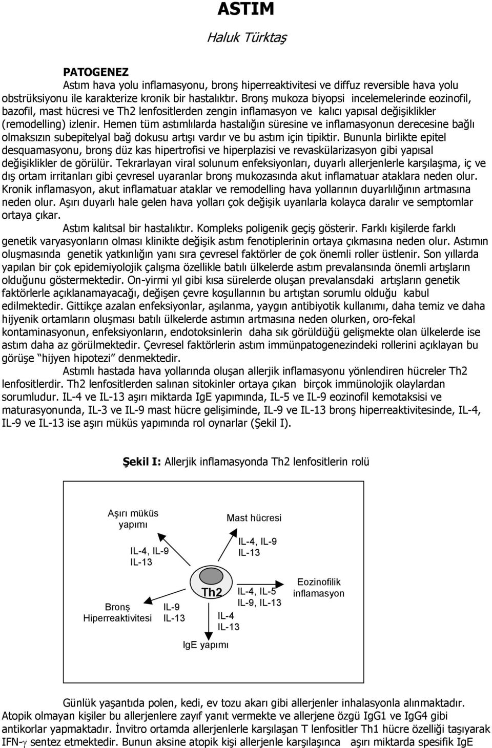 Hemen tüm astımlılarda hastalığın süresine ve inflamasyonun derecesine bağlı olmaksızın subepitelyal bağ dokusu artışı vardır ve bu astım için tipiktir.