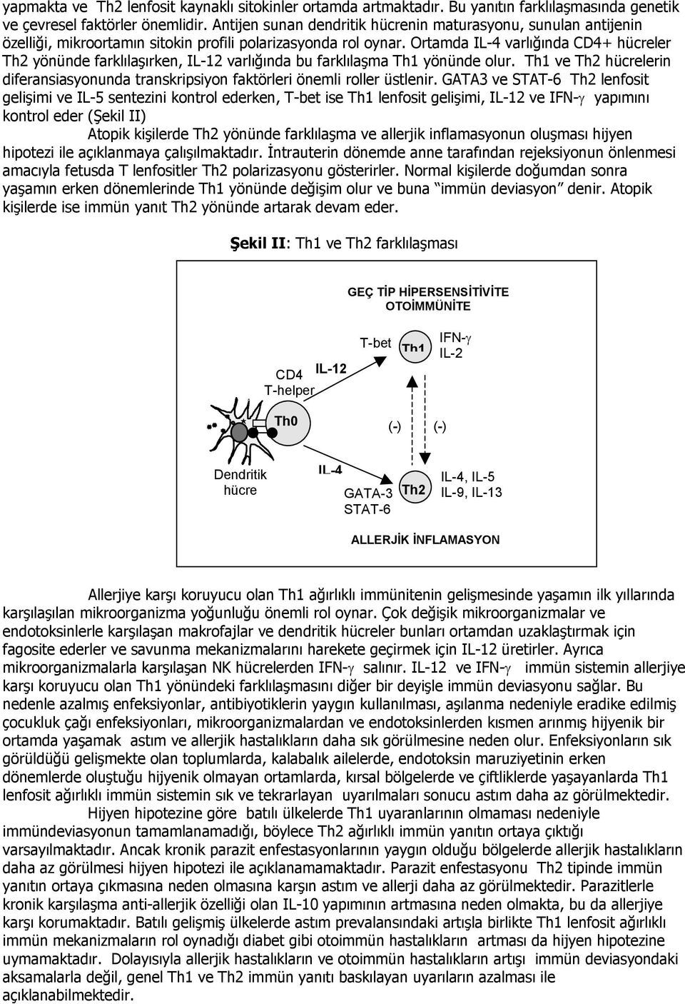 Ortamda IL-4 varlığında CD4+ hücreler Th2 yönünde farklılaşırken, IL-12 varlığında bu farklılaşma Th1 yönünde olur.