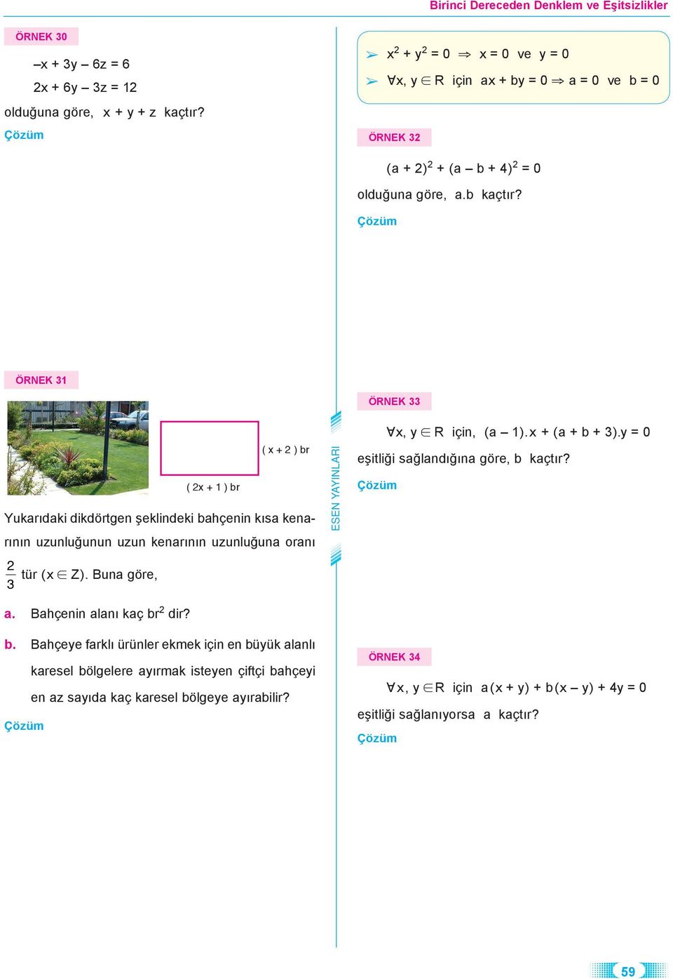 ÖRNEK ÖRNEK ( x + ) br ( x + ) br Yukrıdki dikdörtgen şeklindeki bhçenin kıs kenrının uzunluğunun uzun kenrının uzunluğun ornı x, y R için, ( ).x + ( + b + ).