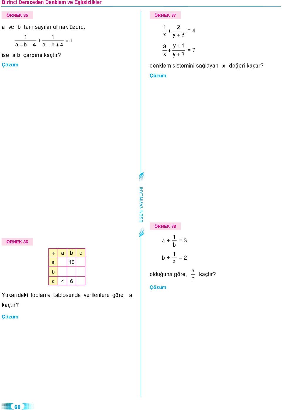 ÖRNEK 7 + = 4 x y + y + + = 7 x y + denklem sistemini sğlyn x değeri kçtır?