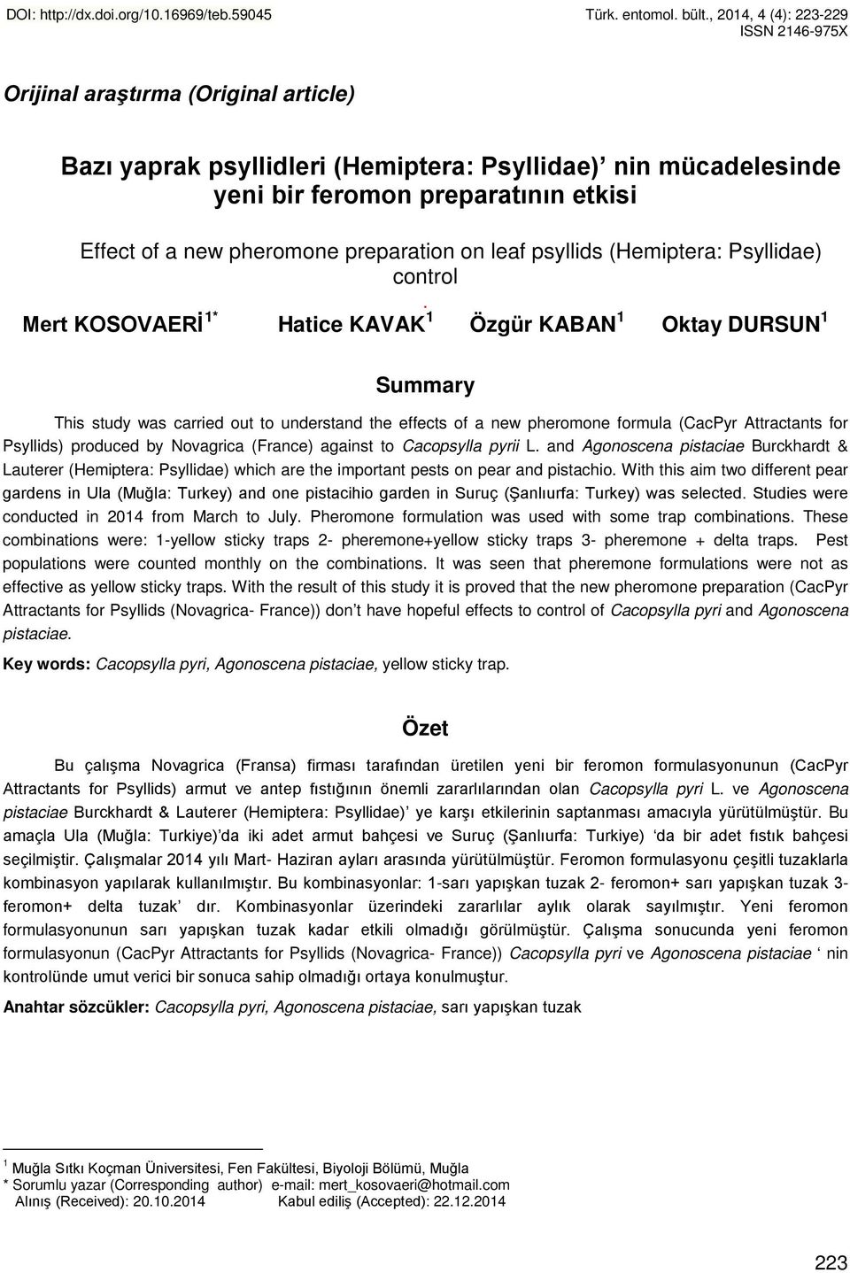 pheromone preparation on leaf psyllids (Hemiptera: Psyllidae) control.