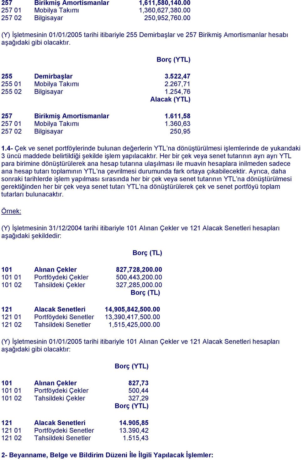 267,71 255 02 Bilgisayar 1.254,76 Alacak (YTL) 257 Birikmiş Amortismanlar 1.611,58 257 01 Mobilya Takımı 1.360,63 257 02 Bilgisayar 250,95 1.