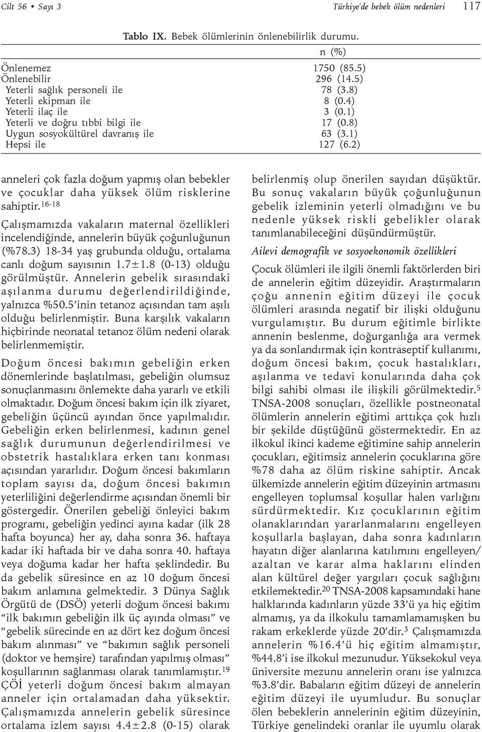 2) anneleri çok fazla doğum yapmış olan bebekler ve çocuklar daha yüksek ölüm risklerine sahiptir. 16-18 Çalışmamızda vakaların maternal özellikleri incelendiğinde, annelerin büyük çoğunluğunun (%78.