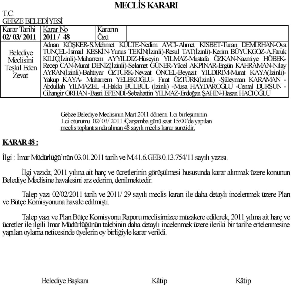 Talep yazı 02/02/2011 tarih ve 2011/ 29 sayılı meclis kararı ile daha detaylı incelenmek üzere Plan ve Bütçe Komisyonuna havale edilmiģti.