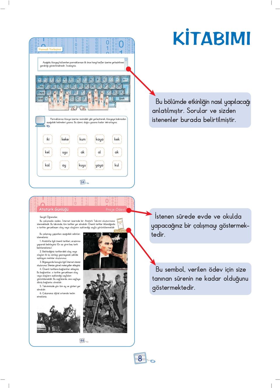 iki keke kum kaya kek kel uyu ak al ak kal ay kuyu yaya kul 14 Atatürk Günlüğü Proje Ödevi Sevgili Ö renciler, Bu çal flmada sizden, nternet üzerinde bir Atatürk Takvimi oluflturman z istenmektedir.